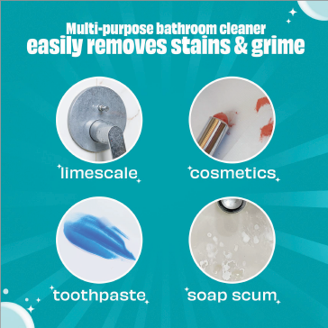 Multi-purpose bathroom cleaner easily removes stains & grime