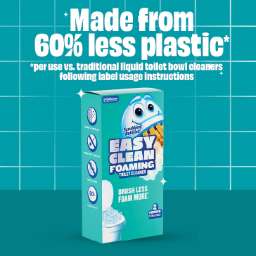 Made from 60% less plastic*. *Per use vs. traditional liquid toilet bowl cleaners following label usage instructions