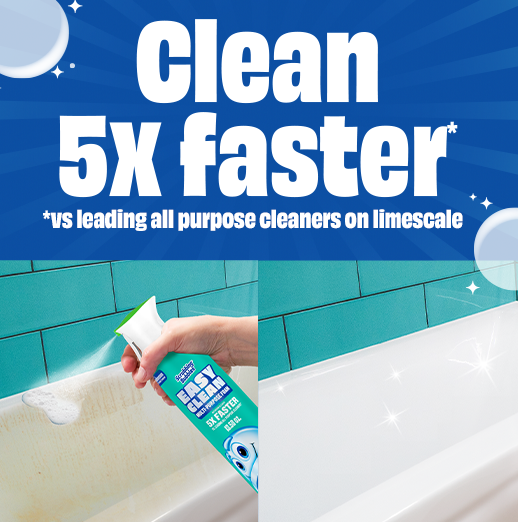 Clean 5X faster*. *vs leading all purpose cleaners on bathroom stains